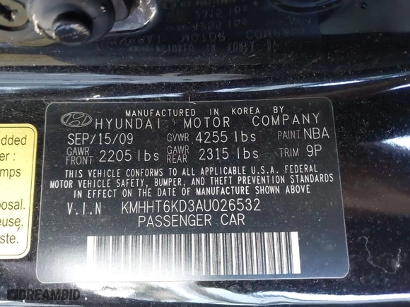 2010 Hyundai Genesis Coupe Premium with VIN KMHHT6KD3AU026532, listed as a IAAI auction lot 41603888 with 1 mi miles. Bid and sale history available at carsss.com. Image 9.