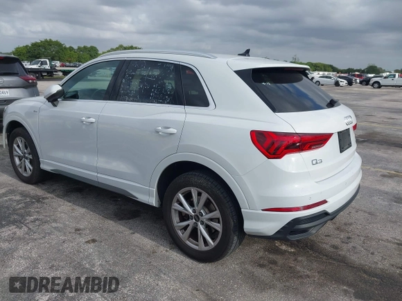 2024 Audi Q3 S line Premium with VIN WA1DECF31R1057900, listed as a IAAI auction lot 42059219 with 27,635 mi miles. Bid and sale history available at carsss.com. Image 3.