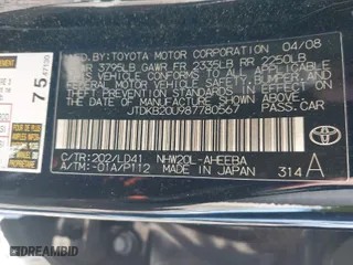2008 Toyota Prius with VIN JTDKB20U987780567, listed as a IAAI auction lot 41714737 with 174,977 mi miles. Bid and sale history available at carsss.com. Image 9.
