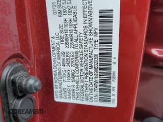 2021 Honda CR-V EX-L z VIN 7FARW1H89ME020300, wystawiony jako Copart lot #54331235 z przebiegiem Nie podano mil oraz Szkoda całkowita • Salvage title. Historia ofert i sprzedaży dostępna na DreamBid. Obrazek 14.