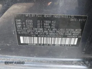 2017 Subaru Impreza with VIN 4S3GKAA62H3605343, listed as a IAAI auction lot 41703025 with 111,815 mi miles. Bid and sale history available at carsss.com. Image 9.