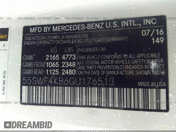 2016 Mercedes-Benz C 300 Luxury with VIN 55SWF4KB6GU176513, listed as a IAAI auction lot 33976381 with 48,695 mi miles and . Bid and sale history available at DreamBid. Image 9.