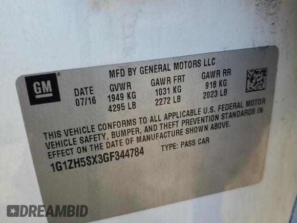 2016 Chevrolet Malibu Premier with VIN 1G1ZH5SX3GF344784, listed as a Copart auction lot 53938205 with 202,232 mi miles and Clean Title. Bid and sale history available at DreamBid. Image 12.