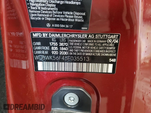 2005 Mercedes-Benz SLK 230/320 z VIN WDBWK56F45F035513, wystawiony jako Copart lot #64763345 z przebiegiem 44 139 mil mil oraz Szkoda całkowita • Salvage title. Historia ofert i sprzedaży dostępna na DreamBid. Obrazek 12.