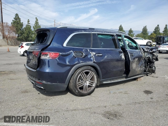 2021 Mercedes-Benz GLS 450 with VIN 4JGFF5KE9MA380689, listed as a Copart auction lot 43480605 with 52,217 mi miles and Salvage title. Bid and sale history available at DreamBid. Image 3.