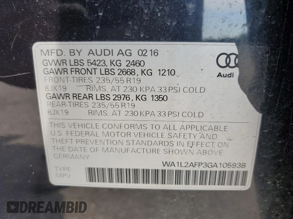 2016 Audi Q5 Premium Plus z VIN WA1L2AFP3GA105938, wystawiony jako Copart lot #62918505 z przebiegiem 80 667 mil mil oraz Szkoda całkowita • Salvage title. Historia ofert i sprzedaży dostępna na DreamBid. Obrazek 13.