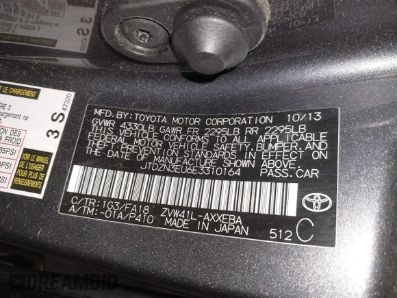 2014 Toyota Prius Two with VIN JTDZN3EU6E3310164, listed as a IAAI auction lot 41807732 with 162,242 mi miles and . Bid and sale history available at DreamBid. Image 9.
