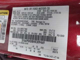 2017 Ford Fusion SE with VIN 3FA6P0HD8HR309469, listed as a IAAI auction lot 41891713 with 92,300 mi miles. Bid and sale history available at carsss.com. Image 9.
