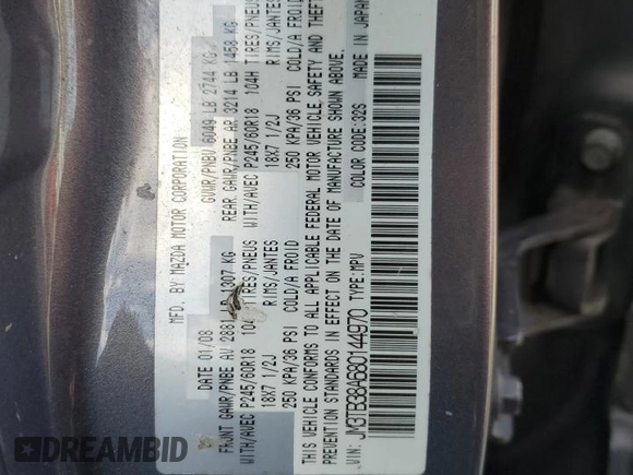 2008 Mazda CX-9 Grand Touring with VIN JM3TB38A680144970, listed as a Copart auction lot 55792255 with 199,235 mi miles and Salvage Title. Bid and sale history available at carsss.com. Image 13.