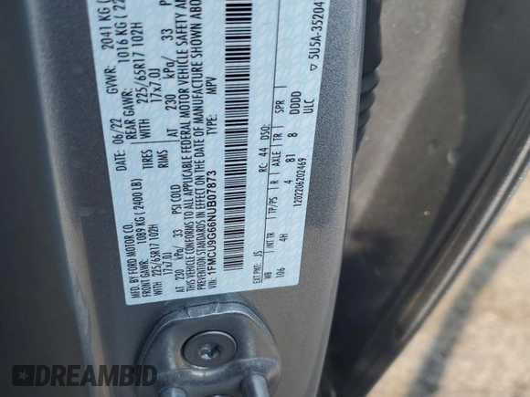 2022 Ford Escape SE с VIN 1FMCU9G66NUB07873, выставлен на аукционе Copart как лот 59270295 с пробегом 102 723 миль миль и Списание • Salvage title. История ставок и продаж доступна на DreamBid. Изображение 13.