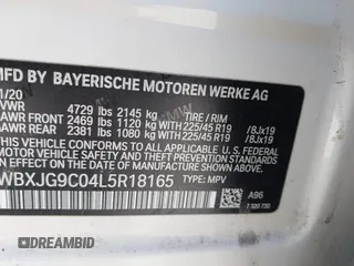 2020 BMW X1 xDrive28i with VIN WBXJG9C04L5R18165, listed as a IAAI auction lot 42313313 with 46,815 mi miles and . Bid and sale history available at DreamBid. Image 9.