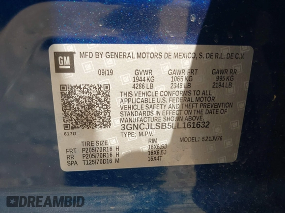 2020 Chevrolet Trax LT с VIN 3GNCJLSB5LL161632, выставлен на аукционе IAAI как лот 42282592 с пробегом 63 071 миль миль и . История ставок и продаж доступна на DreamBid. Изображение 9.