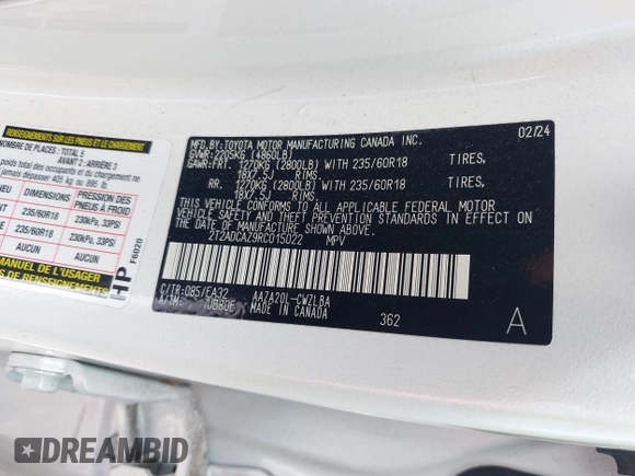 2024 Lexus NX 250 с VIN 2T2ADCAZ9RC015022, выставлен на аукционе IAAI как лот 42053721 с пробегом 11 458 миль миль и . История ставок и продаж доступна на DreamBid. Изображение 9.