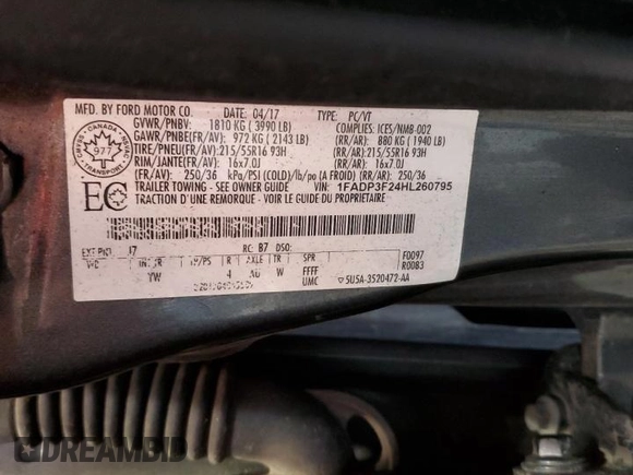 2017 Ford Focus SE with VIN 1FADP3F24HL260795, listed as a Copart auction lot 46895775 with Not provided miles and Salvage title. Bid and sale history available at DreamBid. Image 12.