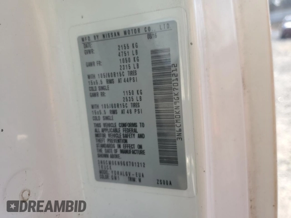 2016 Nissan NV200 S z VIN 3N6CM0KN9GK701212, wystawiony jako Copart lot #42254095 z przebiegiem 229 122 mil mil oraz Szkoda całkowita • Salvage title. Historia ofert i sprzedaży dostępna na DreamBid. Obrazek 13.
