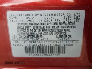 2021 Nissan Versa SV z VIN 3N1CN8EV9ML889734, wystawiony jako Copart lot #62571105 z przebiegiem 71 558 mil mil oraz Szkoda całkowita • Salvage title. Historia ofert i sprzedaży dostępna na DreamBid. Obrazek 12.
