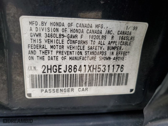 1999 Honda Civic EX with VIN 2HGEJ8641XH531176, listed as a Copart auction lot 50145445 with 138,366 mi miles and Salvage Title. Bid and sale history available at carsss.com. Image 12.