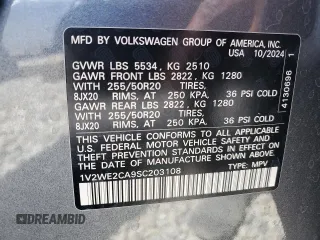 2025 Volkswagen Atlas SE with VIN 1V2WE2CA9SC203108, listed as a Copart auction lot 58047635 with 12,302 mi miles and Clean title. Bid and sale history available at DreamBid. Image 13.