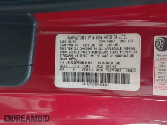 2016 Nissan 370Z with VIN JN1AZ4EH6GM931396, listed as a IAAI auction lot 42034122 with 16,477 mi miles. Bid and sale history available at carsss.com. Image 9.