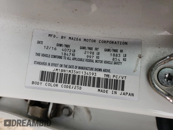 2017 Mazda 3 Grand Touring with VIN JM1BN1M35H1134593, listed as a Copart auction lot 49685265 with 114,210 mi miles and Salvage Title. Bid and sale history available at DreamBid. Image 12.