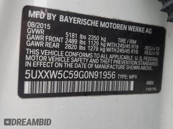 2016 BMW X4 xDrive35i z VIN 5UXXW5C59G0N91956, wystawiony jako Copart lot #84285934 z przebiegiem 198 726 mil mil oraz Szkoda całkowita • Salvage title. Historia ofert i sprzedaży dostępna na DreamBid. Obrazek 13.