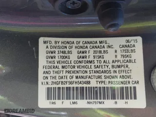 2015 Honda Civic Sedan LX with VIN 2HGFB2F56FH543488, listed as a IAAI auction lot 41854581 with 116,155 mi miles. Bid and sale history available at carsss.com. Image 9.