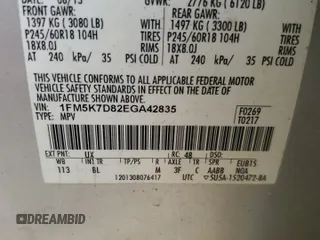 2014 Ford Explorer XLT with VIN 1FM5K7D82EGA42835, listed as a Copart auction lot 62510215 with Not provided miles and Salvage title. Bid and sale history available at DreamBid. Image 12.