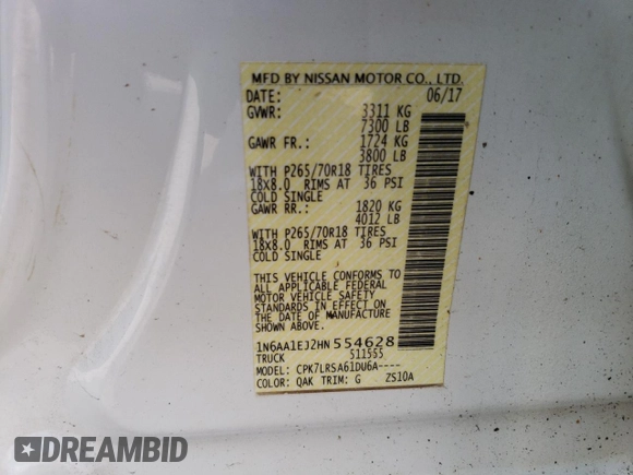 2017 Nissan Titan S с VIN 1N6AA1EJ2HN554628, выставлен на аукционе Copart как лот 60963515 с пробегом 137 574 миль миль и Списание • Salvage title. История ставок и продаж доступна на DreamBid. Изображение 13.