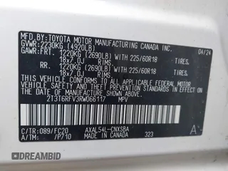 2024 Toyota RAV4 Hybrid SE with VIN 2T3T6RFV3RW066117, listed as a IAAI auction lot 42198742 with 12,352 mi miles and . Bid and sale history available at DreamBid. Image 9.