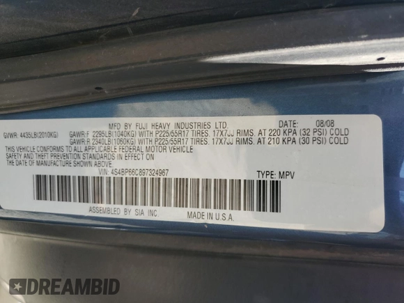 2009 Subaru Outback Limited with VIN 4S4BP66C897324967, listed as a Copart auction lot 60419595 with 163,059 mi miles and Salvage title. Bid and sale history available at DreamBid. Image 13.