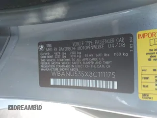 2008 BMW 5 Series 528i with VIN WBANU535X8C111175, listed as a IAAI auction lot 41644324 with 243,578 mi miles and . Bid and sale history available at DreamBid. Image 9.