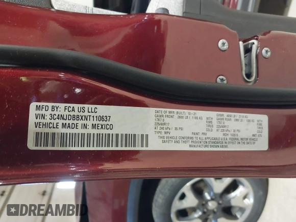 2022 Jeep Compass Latitude with VIN 3C4NJDBBXNT110637, listed as a IAAI auction lot 41967575 with 36,933 mi miles and . Bid and sale history available at DreamBid. Image 9.