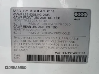 2014 Audi Q5 Premium Plus with VIN WA1LFAFPXEA082191, listed as a Copart auction lot 85557914 with 130,037 mi miles and Salvage Title. Bid and sale history available at carsss.com. Image 14.