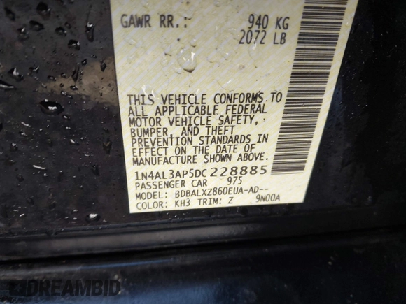 2013 Nissan Altima SL with VIN 1N4AL3AP5DC228885, listed as a IAAI auction lot 42388846 with 113,058 mi miles and . Bid and sale history available at DreamBid. Image 9.