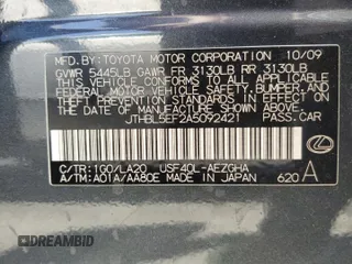 2010 Lexus LS 460 with VIN JTHBL5EF2A5092421, listed as a Copart auction lot 66756174 with 214,879 mi miles and Salvage title. Bid and sale history available at DreamBid. Image 12.