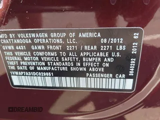 2013 Volkswagen Passat S with VIN 1VWAP7A31DC029851, listed as a IAAI auction lot 42191963 with 24,862 mi miles and . Bid and sale history available at DreamBid. Image 9.