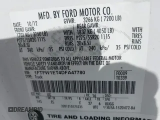 2013 Ford F-150 XL with VIN 1FTFW1ET4DFA47780, listed as a IAAI auction lot 42208745 with 252,283 mi miles and . Bid and sale history available at carsss.com. Image 9.