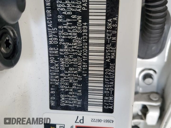 2016 Toyota Camry XLE with VIN 4T1BF1FK0GU133894, listed as a Copart auction lot 48255765 with 145,002 mi miles and Non Repairable. Bid and sale history available at DreamBid. Image 12.