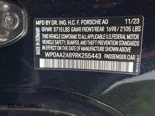 2024 Porsche 718 Cayman with VIN WP0AA2A89RK255443, listed as a IAAI auction lot 41390248 with 3,098 mi miles and . Bid and sale history available at DreamBid. Image 9.