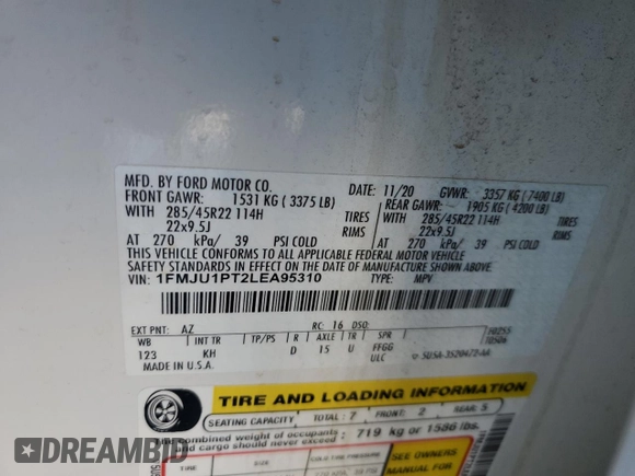 2020 Ford Expedition King Ranch with VIN 1FMJU1PT2LEA95310, listed as a Copart auction lot 41886015 with 65,722 mi miles and Salvage Title. Bid and sale history available at carsss.com. Image 13.