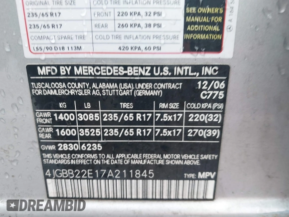 2007 Mercedes-Benz M 320 CDI z VIN 4JGBB22E17A211845, wystawiony jako IAAI lot #41484363 z przebiegiem 170 170 mil mil oraz . Historia ofert i sprzedaży dostępna na DreamBid. Obrazek 9.