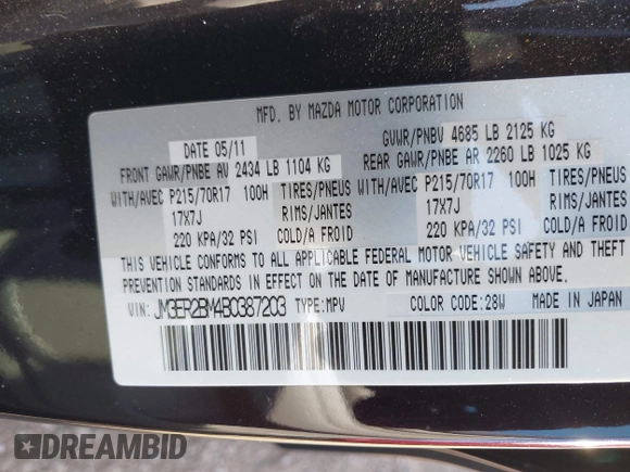2011 Mazda CX-7 i Sport z VIN JM3ER2BM4B0387203, wystawiony jako IAAI lot #42317291 z przebiegiem 155 112 mil mil oraz . Historia ofert i sprzedaży dostępna na DreamBid. Obrazek 9.