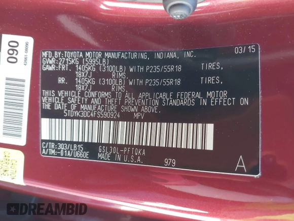 2015 Toyota Sienna XLE z VIN 5TDYK3DC4FS590924, wystawiony jako IAAI lot #42104086 z przebiegiem 209 280 mil mil oraz . Historia ofert i sprzedaży dostępna na DreamBid. Obrazek 9.