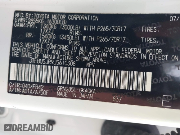 2018 Toyota 4Runner SR5 z VIN JTEBU5JR9J5610308, wystawiony jako IAAI lot #37802713 z przebiegiem 64 200 mil mil oraz . Historia ofert i sprzedaży dostępna na DreamBid. Obrazek 9.