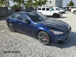 2022 Infiniti Q50 Red Sport 400 with VIN JN1FV7DP4NM370267, listed as a Copart auction lot 45451545 with 46,313 mi miles and Salvage Title. Bid and sale history available at DreamBid. Image 4.