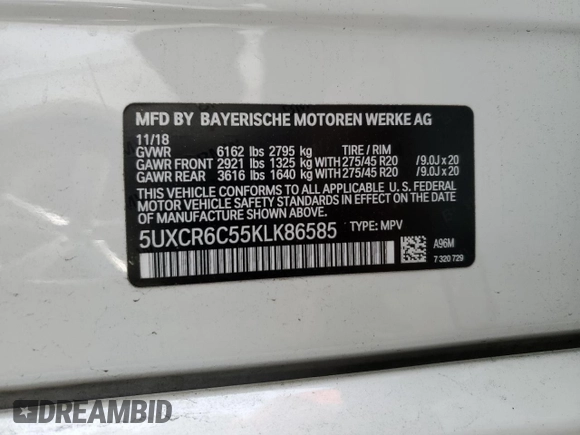 2019 BMW X5 xDrive40i with VIN 5UXCR6C55KLK86585, listed as a Copart auction lot 69458752 with 0 mi miles. Bid and sale history available at carsss.com. Image 13.