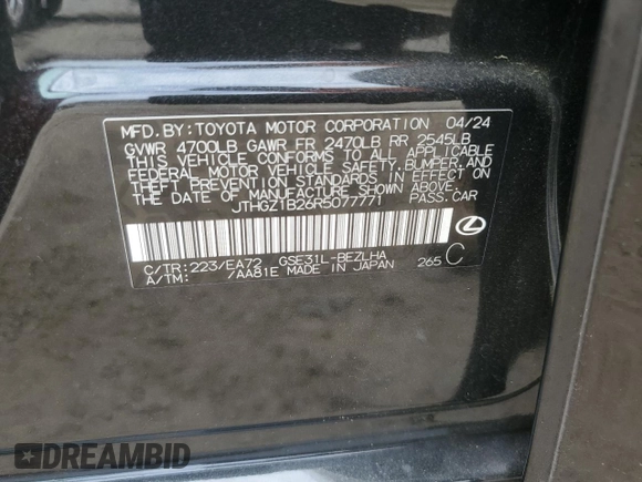 2024 Lexus IS 350 F Sport with VIN JTHGZ1B26R5077771, listed as a Copart auction lot 57396885 with 16,162 mi miles and Salvage title. Bid and sale history available at DreamBid. Image 13.