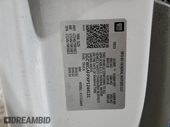 2023 Chevrolet Express Cargo с VIN 1GCWGAFPXP1244131, выставлен на аукционе Copart как лот 59627305 с пробегом 15 016 миль миль и Чистый • Clean title. История ставок и продаж доступна на DreamBid. Изображение 14.