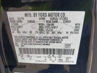 2010 Ford Escape Limited с VIN 1FMCU9EG9AKC46462, выставлен на аукционе IAAI как лот 42603175 с пробегом 97 323 миль миль и . История ставок и продаж доступна на DreamBid. Изображение 9.