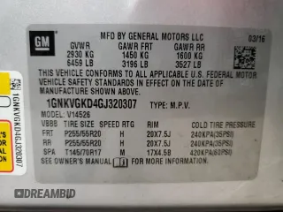 2016 Chevrolet Traverse LT with VIN 1GNKVGKD4GJ320307, listed as a Copart auction lot 56347645 with 113,336 mi miles and Clean Title. Bid and sale history available at DreamBid. Image 13.
